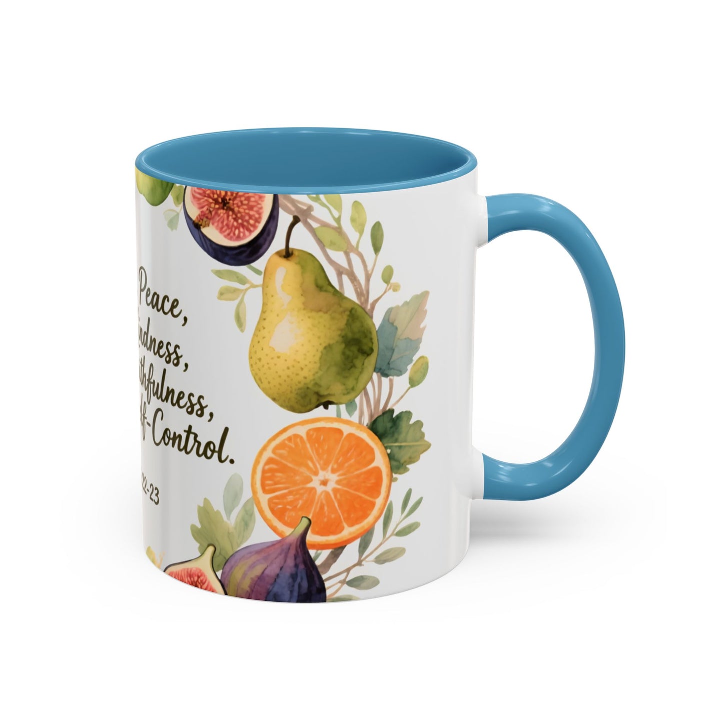 Christian Fruit of the Spirit Accent Coffee Mug — Galatians 5:22-23 Floral Scripture Design (11/15oz)