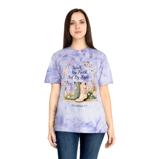 Walk By Faith Floral Tee — Color Blast Vintage T-Shirt (2 Corinthians 5:7)