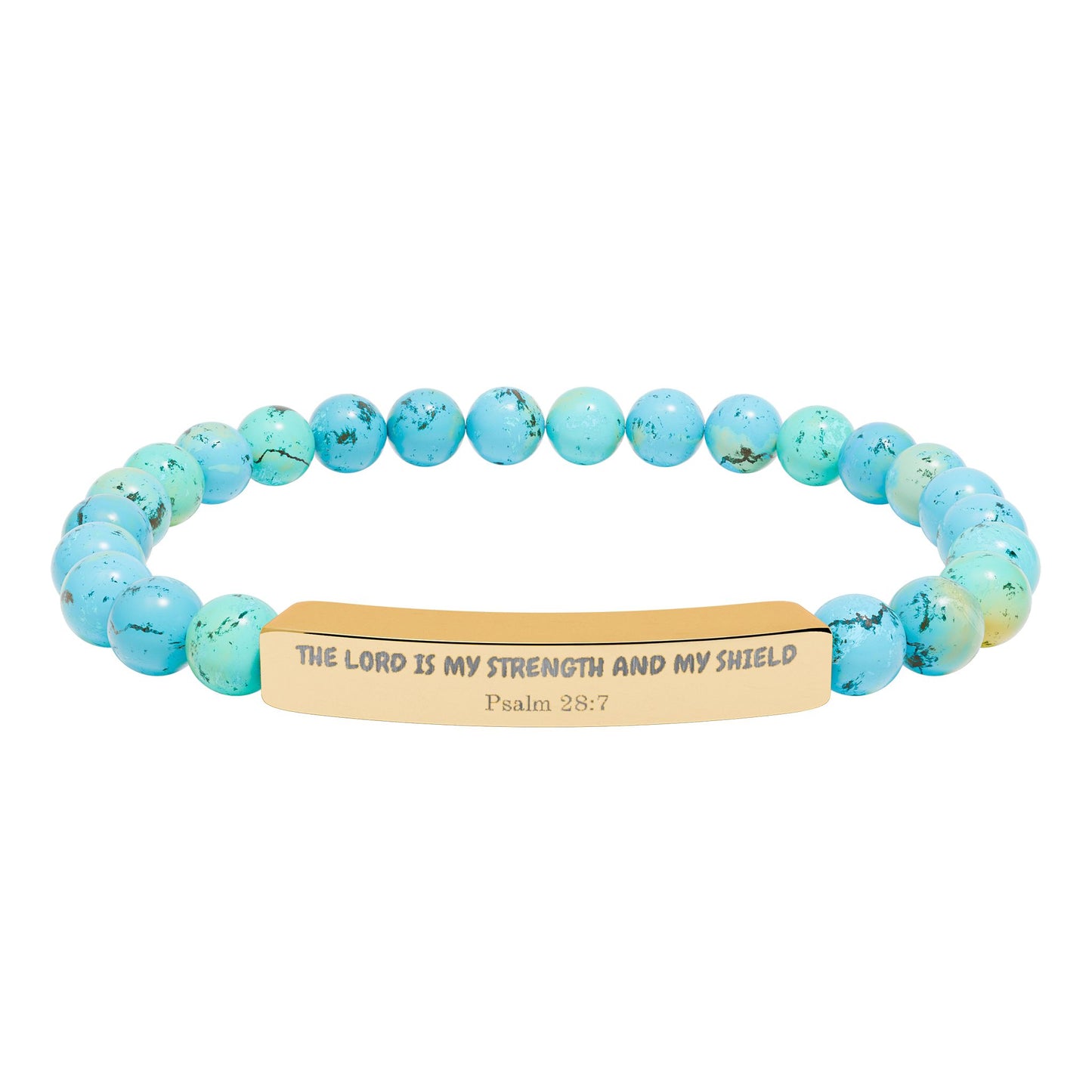 Engravable Natural Stone Bead Bracelet — Stretch Bar Gift