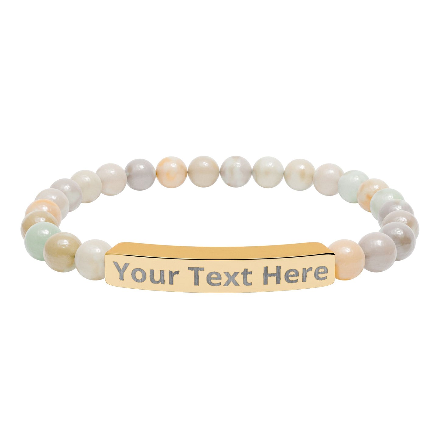 Engravable Natural Stone Stretch Bracelet — Personalized Bar Bead Bracelet