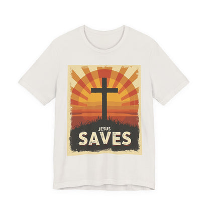 Jesus Saves Cross tee | Christian faith shirt, sunrise graphic | Perfect Gift for Mom and Dad | Friends and Family Shirt