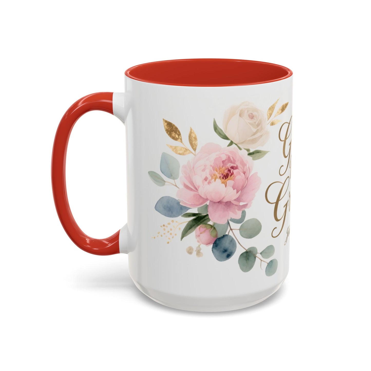 Grace Upon Grace Floral Coffee Mug — John 1:16 Scripture Accent Mug