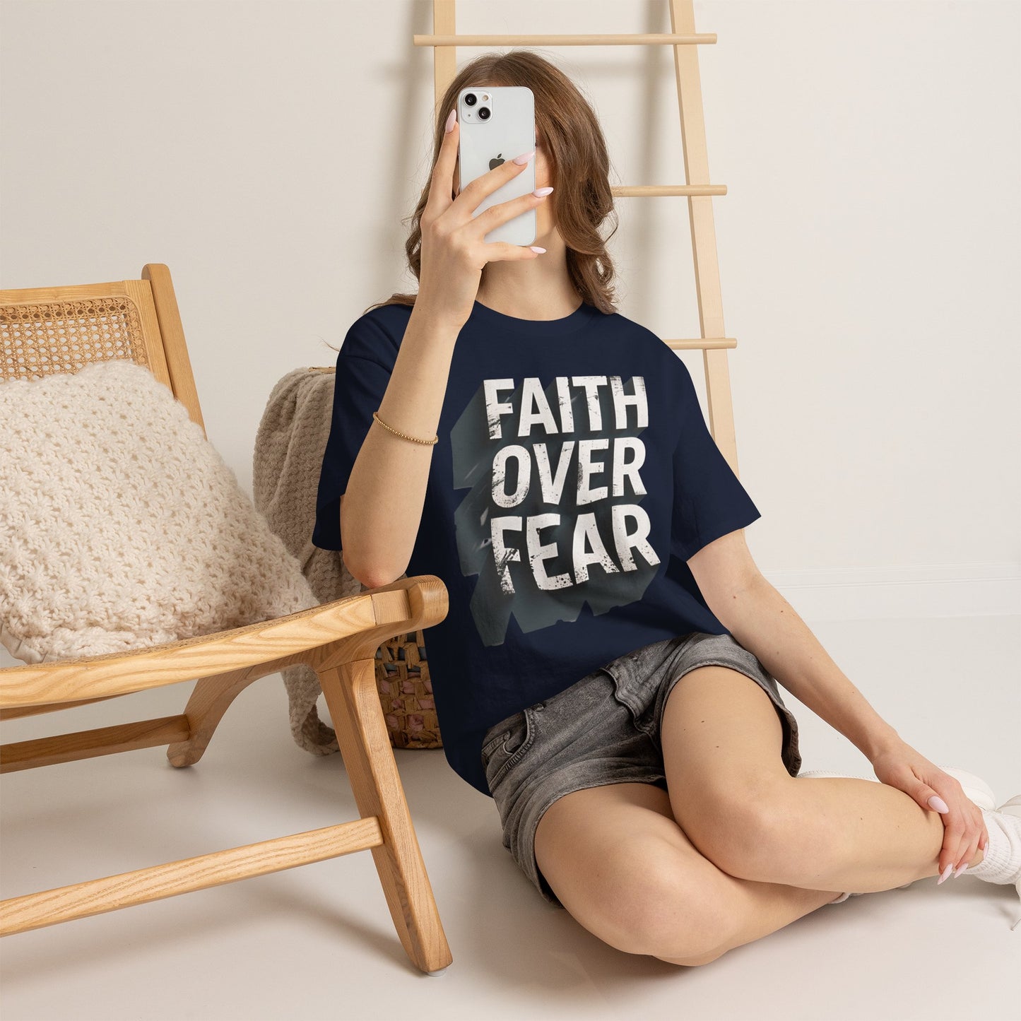 Faith Over Fear Cotton Tee — Distressed Inspirational Graphic