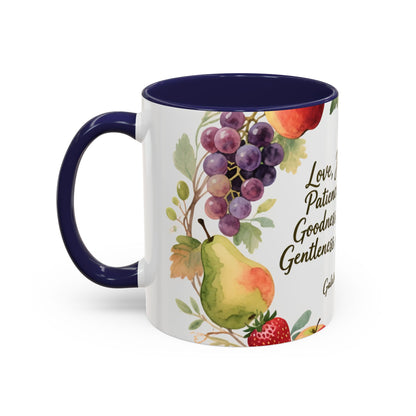 Christian Fruit of the Spirit Accent Coffee Mug — Galatians 5:22-23 Floral Scripture Design (11/15oz)