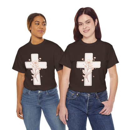 Floral Cross Tee — Delicate Bloom Christian T-Shirt