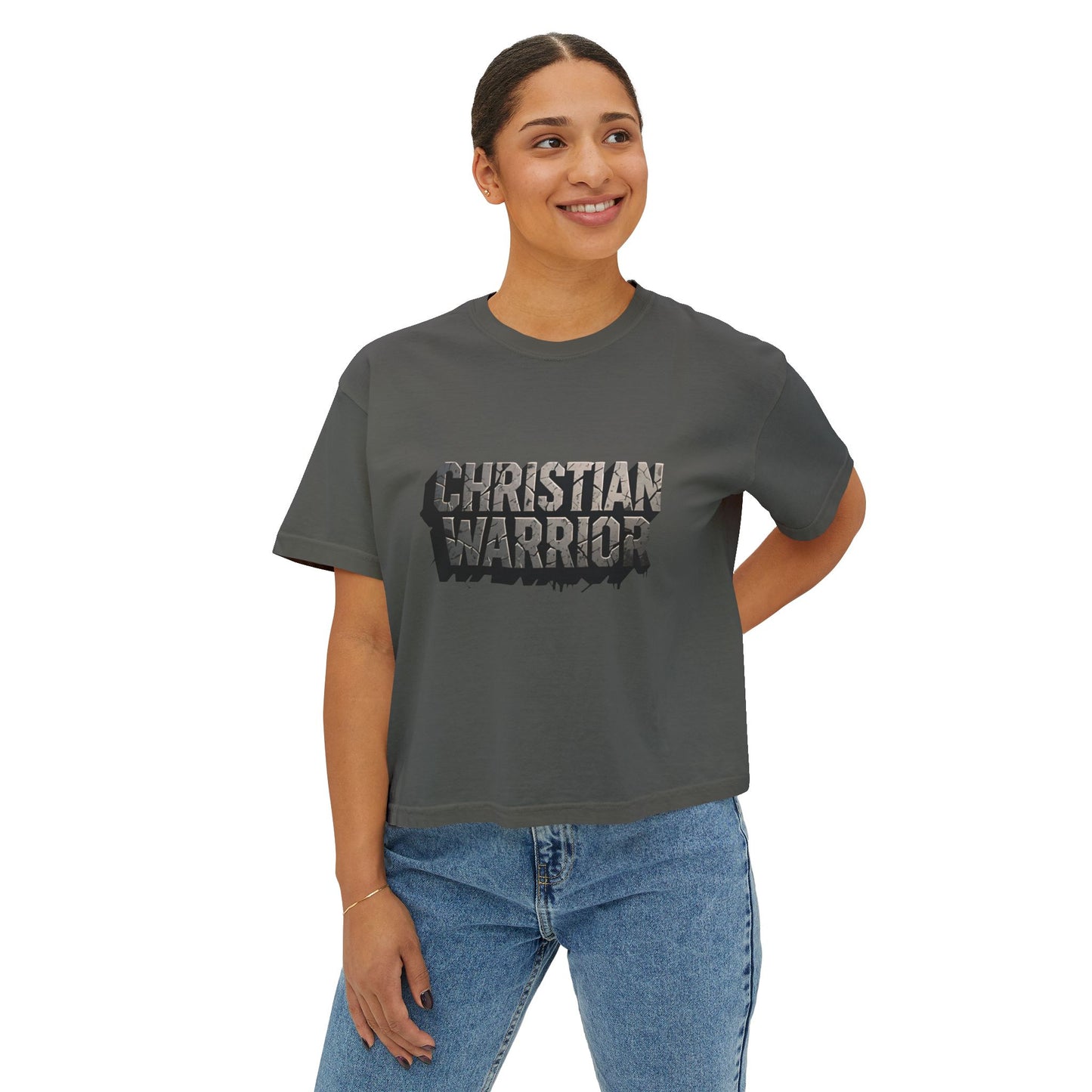 Christian Warrior Boxy Tee — Women's Faith Graphic Shirt