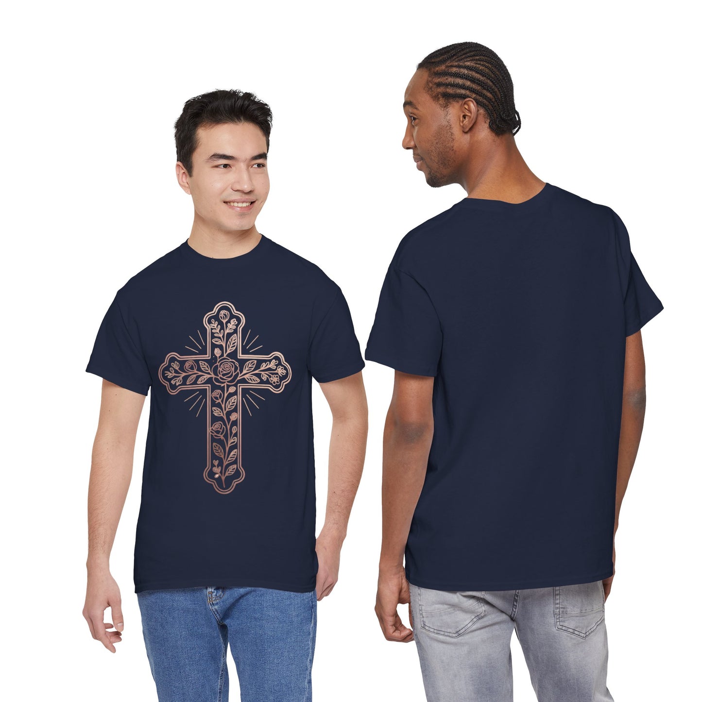 Floral Cross Tee – Delicate Pink Botanical Christian T-Shirt