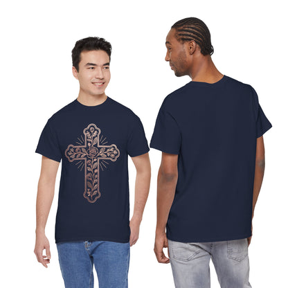 Floral Cross Tee – Delicate Pink Botanical Christian T-Shirt