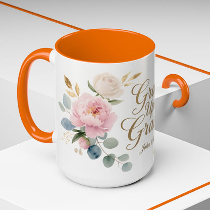 Grace Upon Grace Floral Coffee Mug — John 1:16 Scripture Accent Mug