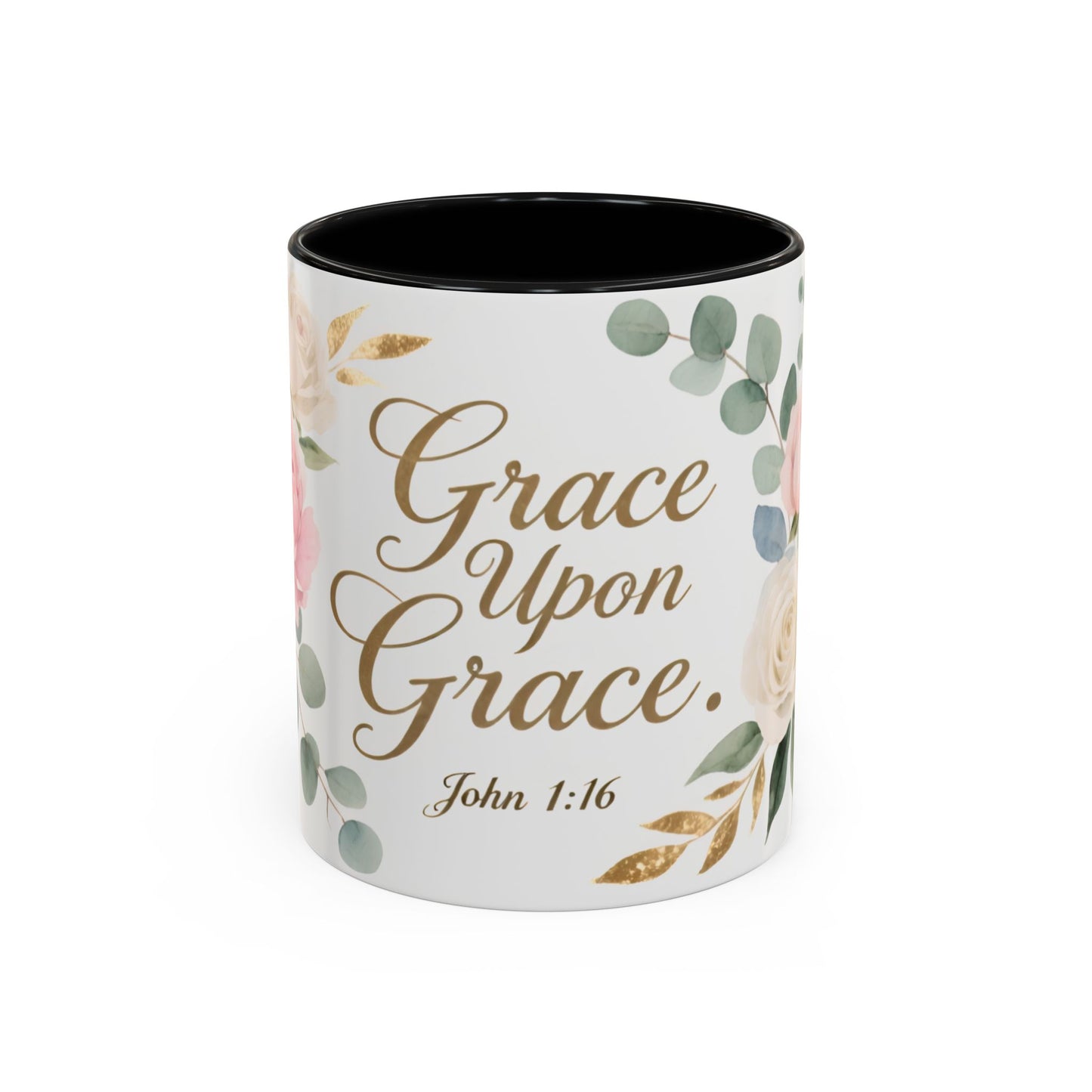 Grace Upon Grace Floral Coffee Mug — John 1:16 Scripture Accent Mug
