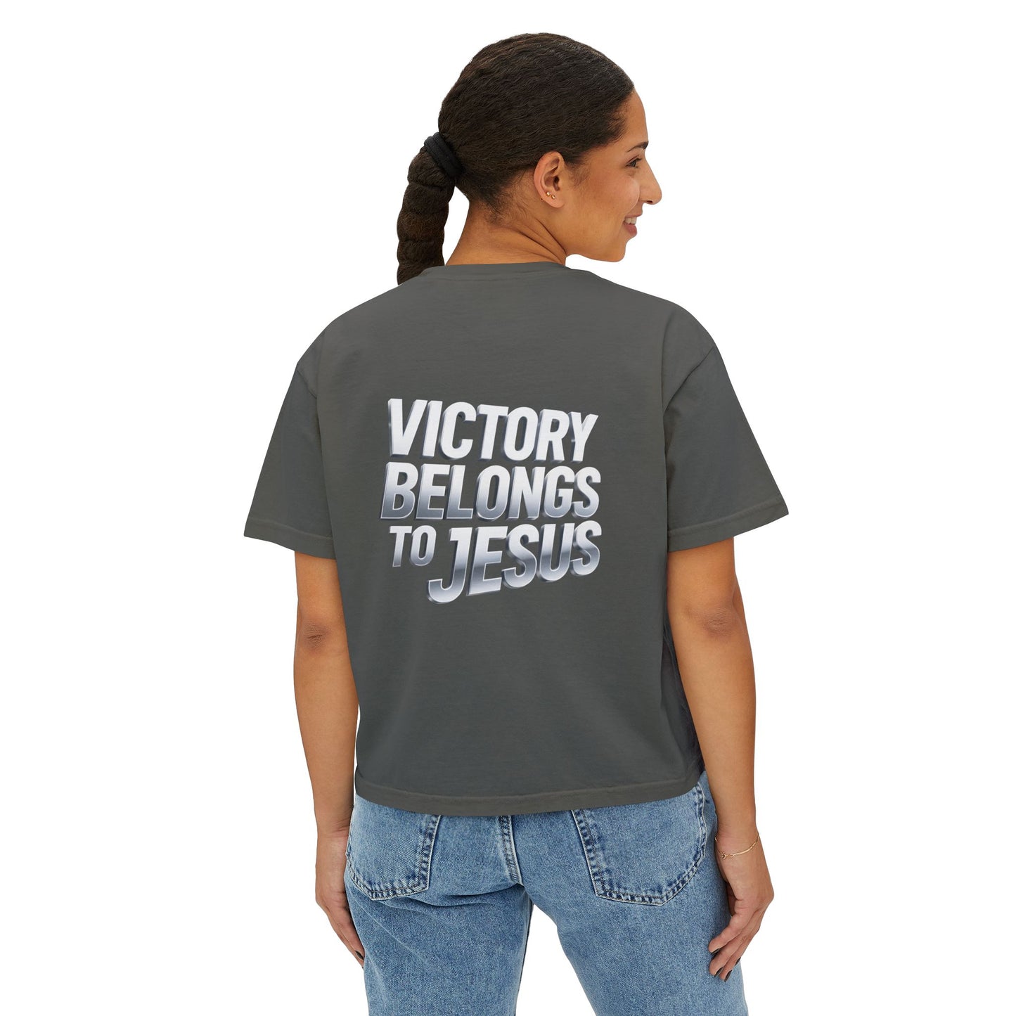 Victory Belongs to Jesus Boxy Tee — Christian Faith Graphic Tee