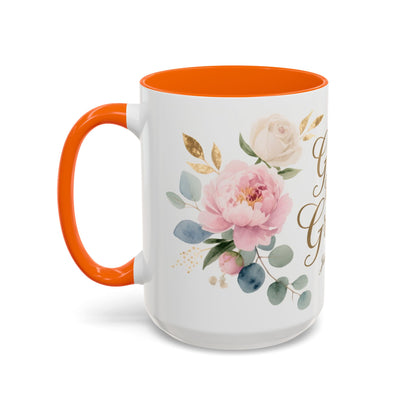 Grace Upon Grace Floral Coffee Mug — John 1:16 Scripture Accent Mug