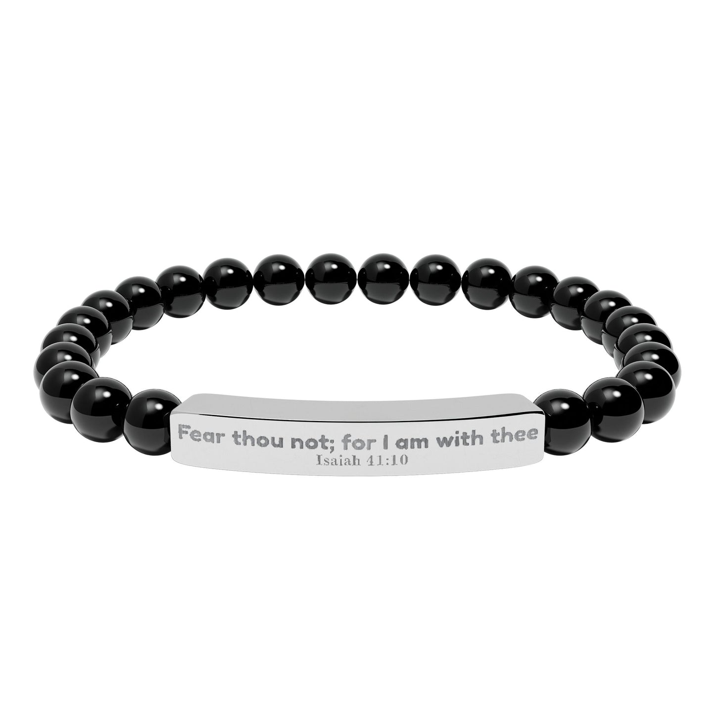 Engravable Natural Stone Bead Bracelet — Personalized Bar Stretch Bracelet