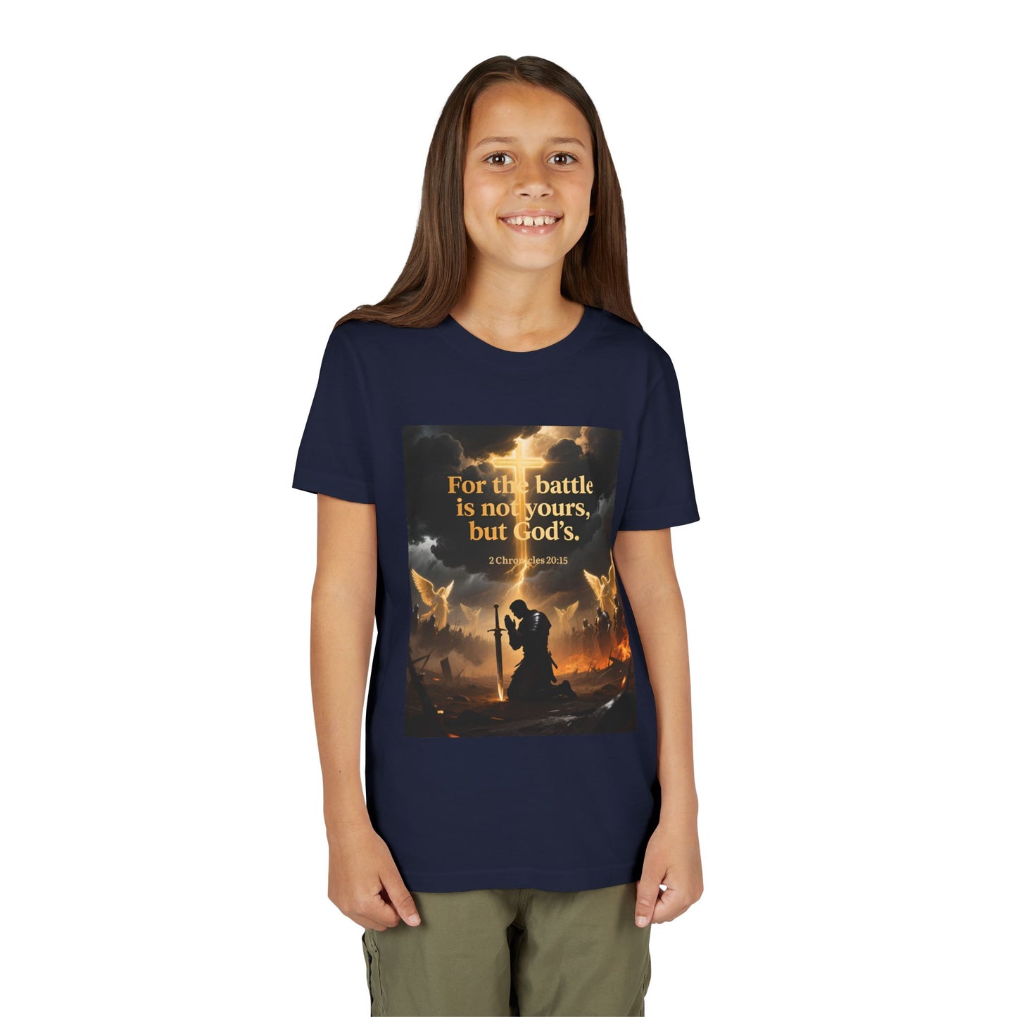 For the battle is not yours, but God's youth tee | Christian hands design | Meaningful Gift for Kids