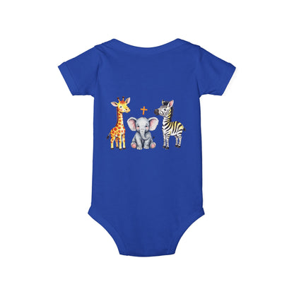 Cute Safari Trio Baby Onesie — Giraffe, Elephant & Zebra Infant Bodysuit