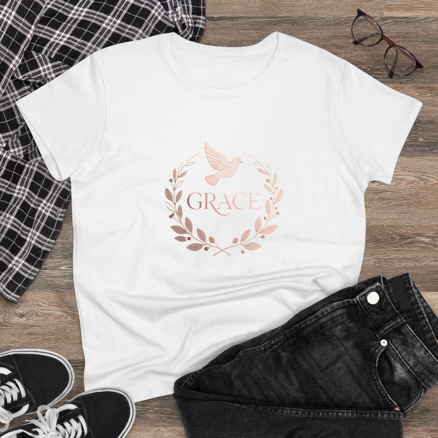 Graceful Dove Wreath Tee — Women's Rose-Gold Reminder Tee