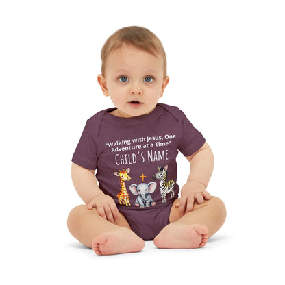 Cute Safari Trio Baby Onesie — Giraffe, Elephant & Zebra Infant Bodysuit