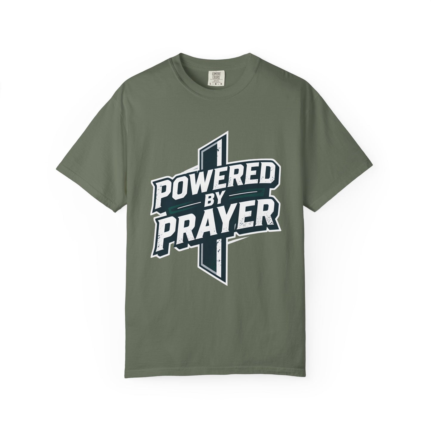 Powered by Prayer T‑Shirt — Faith Graphic Tee with Cross