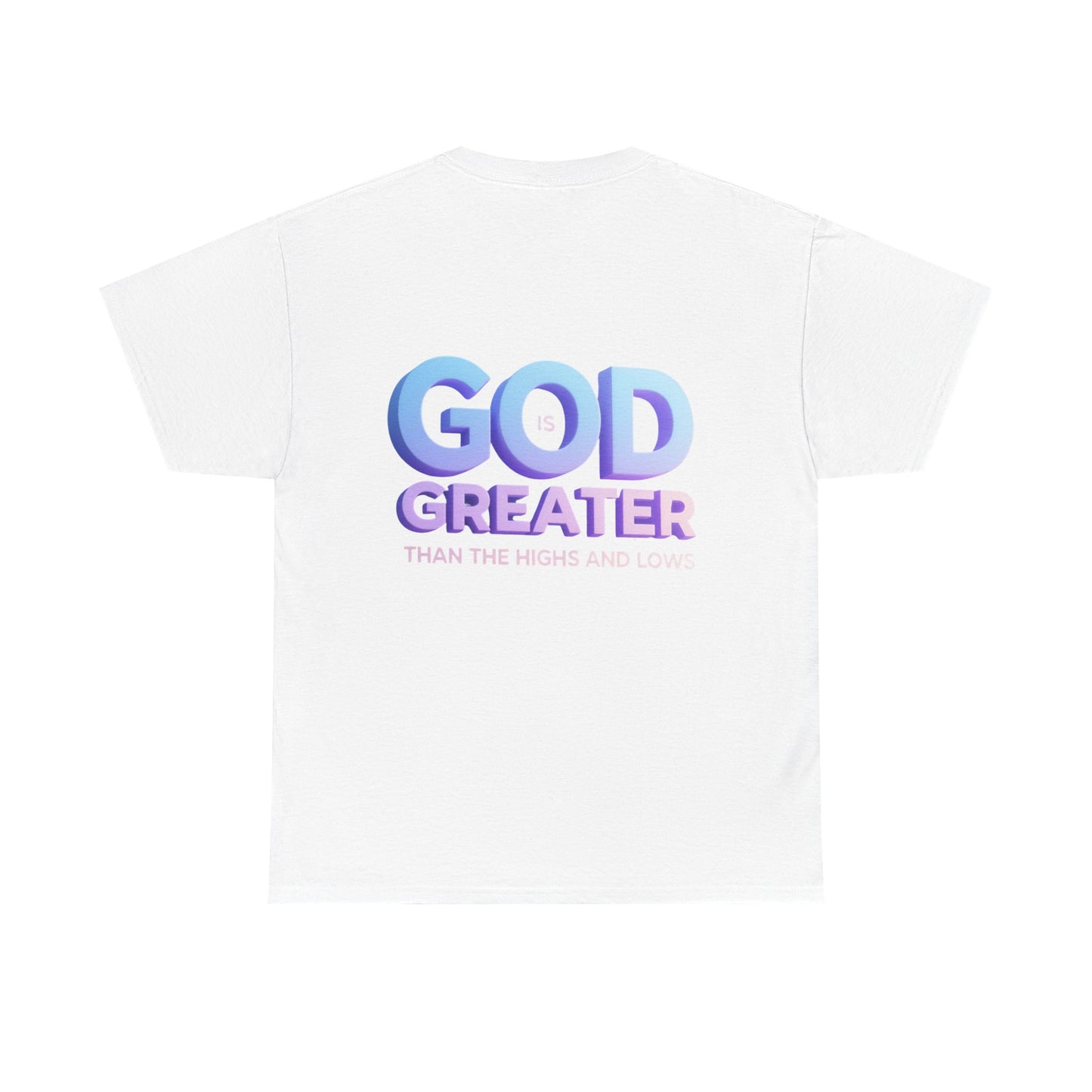 God Greater Gradient Tee — Soft Blue & Lilac Faith Shirt