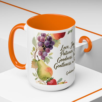 Christian Fruit of the Spirit Accent Coffee Mug — Galatians 5:22-23 Floral Scripture Design (11/15oz)
