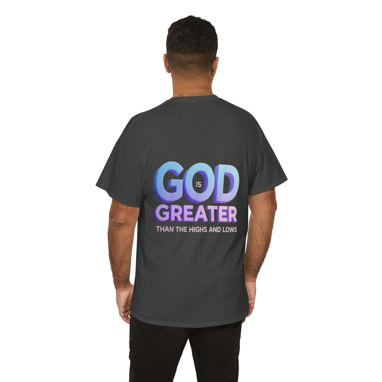 God Greater Gradient Tee — Soft Blue & Lilac Faith Shirt