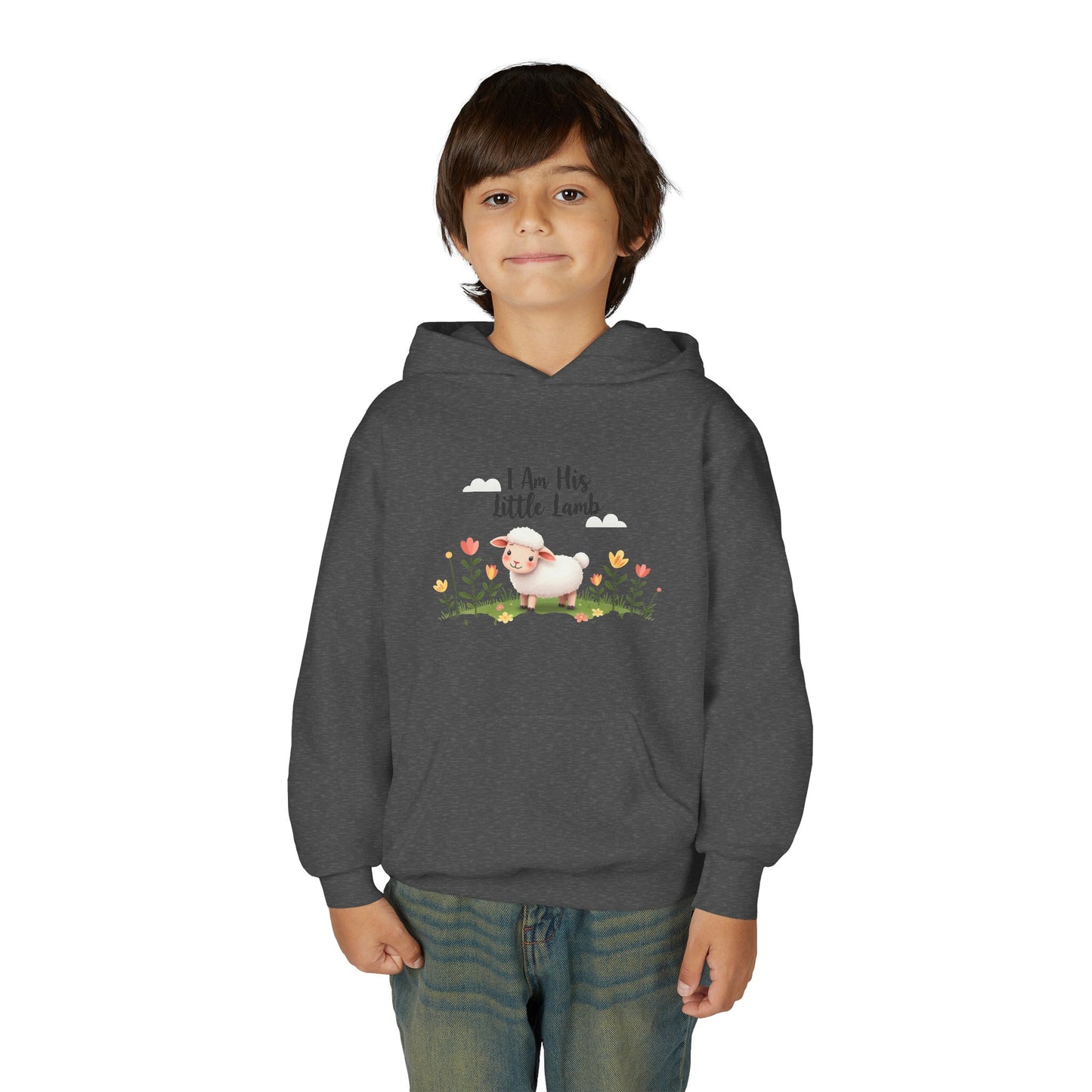 Youth Hoodie - "I Am His Little Lamb" Cute Floral Lamb Kids Pullover