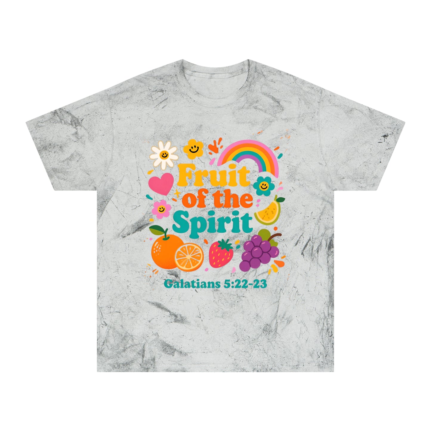 Fruit of the Spirit T-Shirt — Retro Rainbow & Fruit Christian Tee (Galatians 5:22-23)