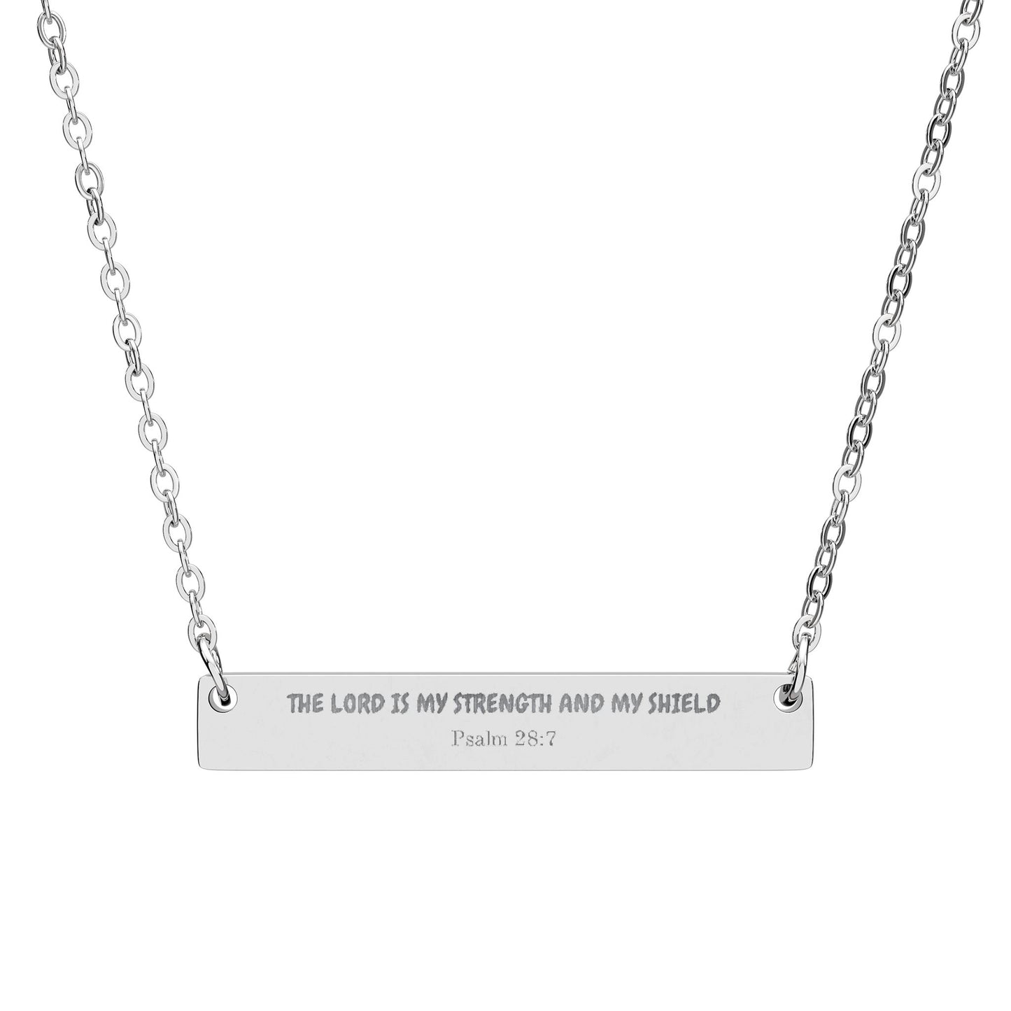 Engravable Horizontal Bar Necklace — The Lord is My Strength Name Plate Pendant (Silver or Rose Gold)