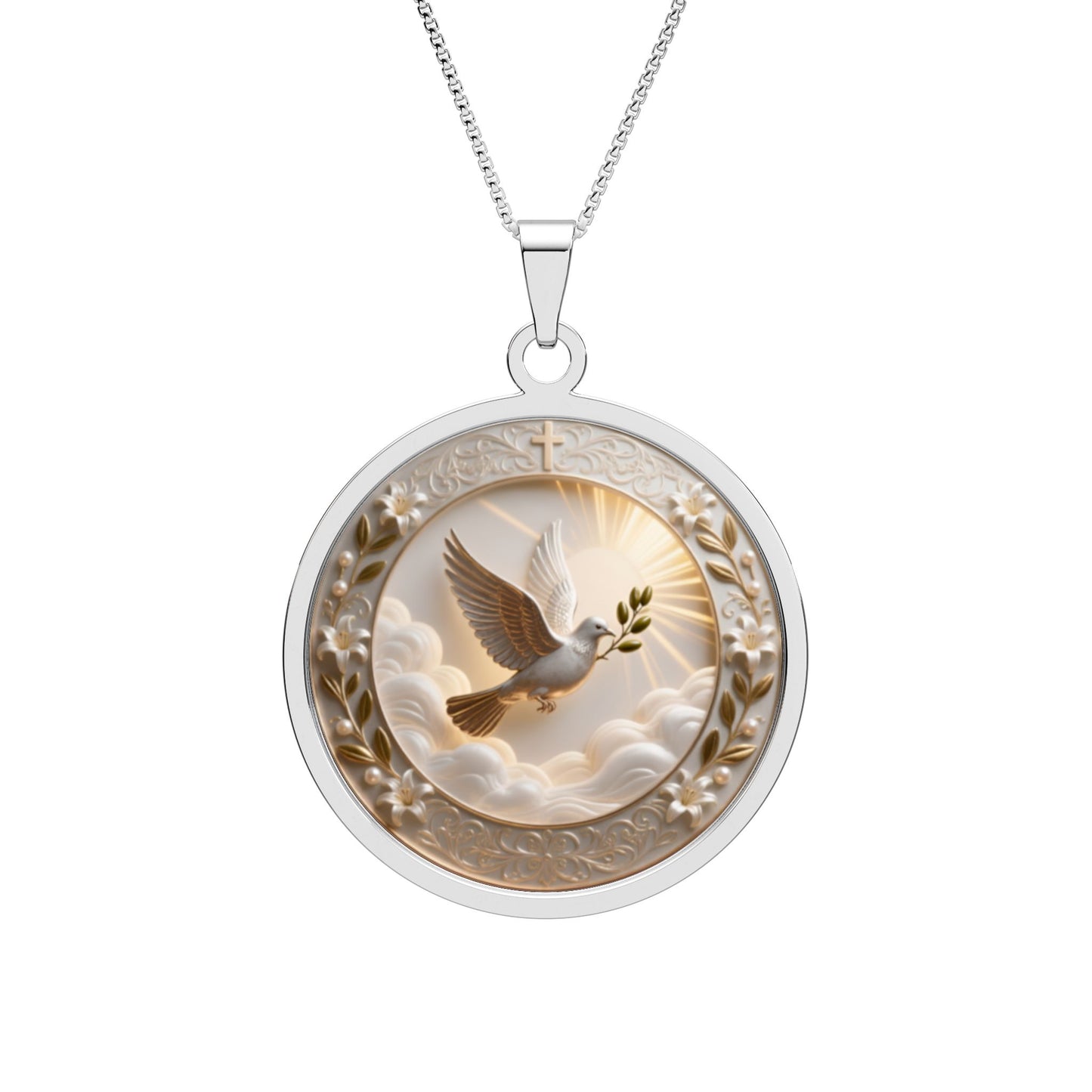 Dove of Peace Round Border Photo Pendant | Memorial Necklace