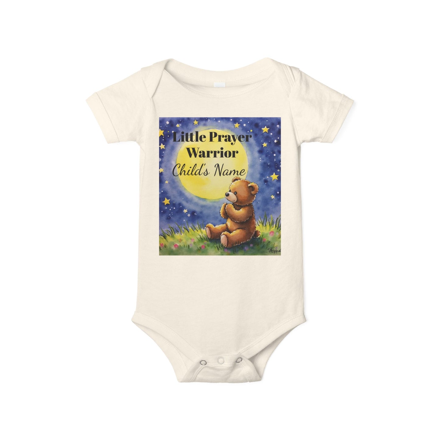 Infant One-Piece — 'Little Prayer Warrior' Bear Baby Bodysuit (Personalize Name)