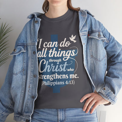 Philippians 4:13 Cotton Tee — "I Can Do All Things" Christian Prayer T-Shirt
