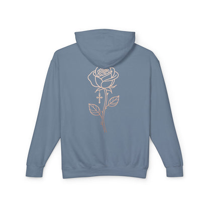 Lightweight Rose Line Hoodie — Subtle Single-Line Floral Design