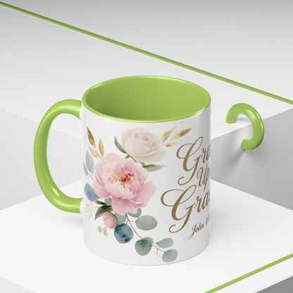 Grace Upon Grace Floral Coffee Mug — John 1:16 Scripture Accent Mug