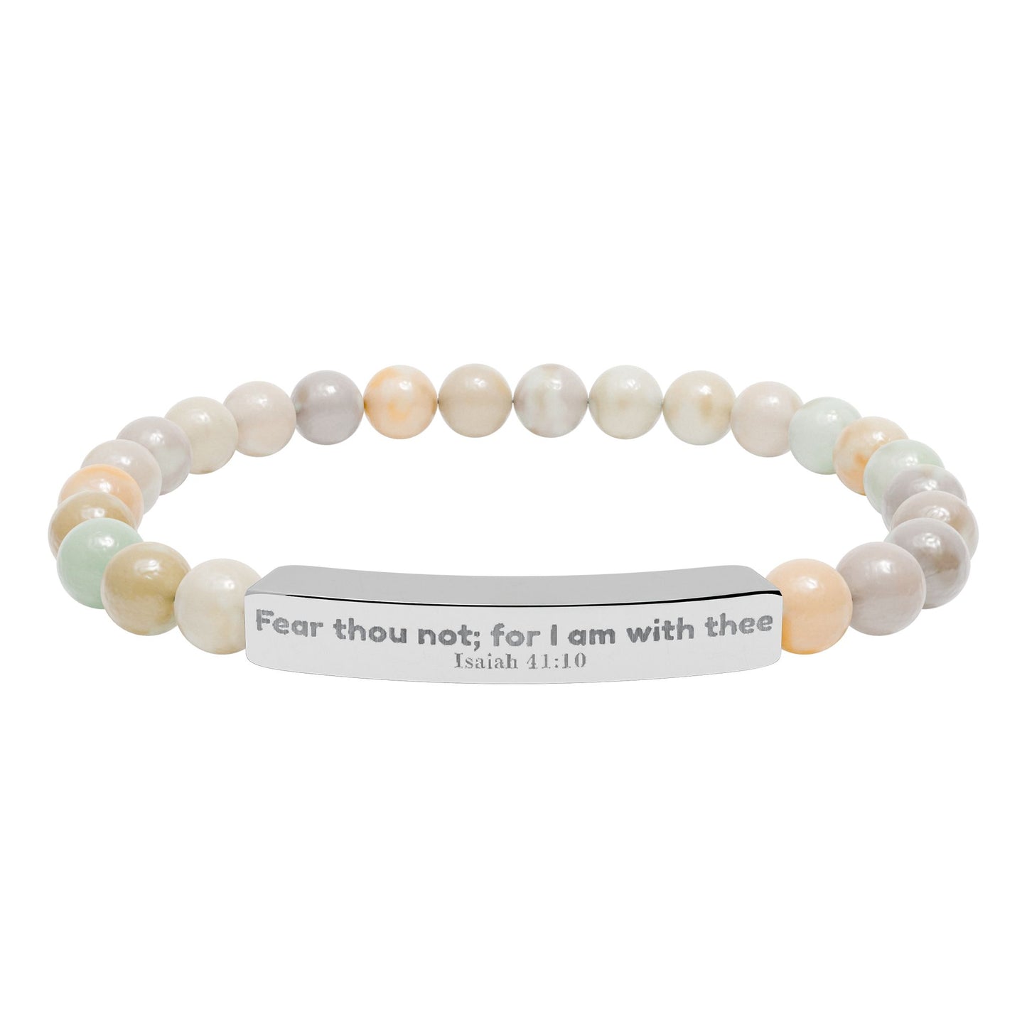 Engravable Natural Stone Bead Bracelet — Personalized Bar Stretch Bracelet