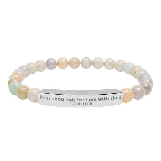 Engravable Natural Stone Bead Bracelet — Personalized Bar Stretch Bracelet