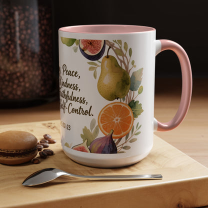 Christian Fruit of the Spirit Accent Coffee Mug — Galatians 5:22-23 Floral Scripture Design (11/15oz)