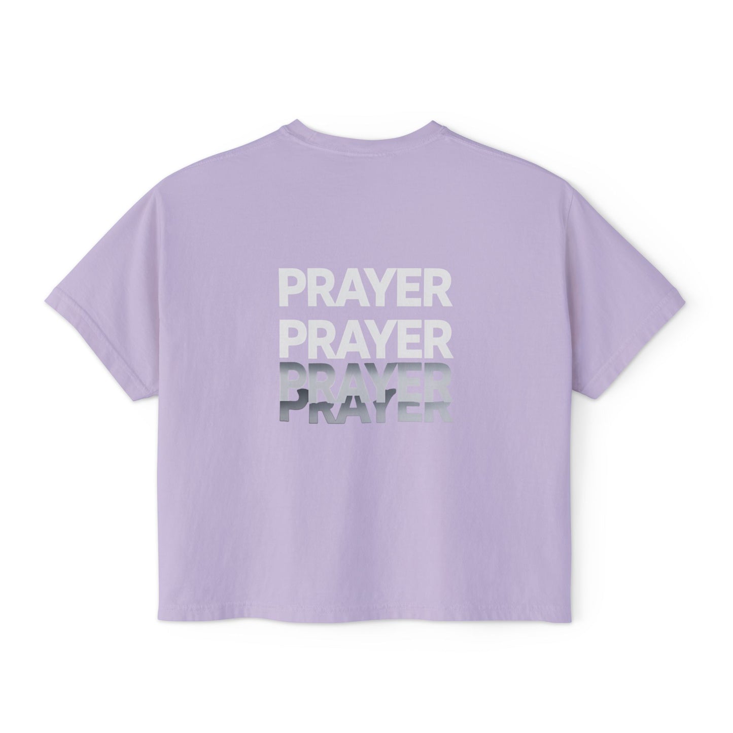 Prayer Boxy Tee — Women's Spiritual Graphic Top (Prayer Repeated Design)