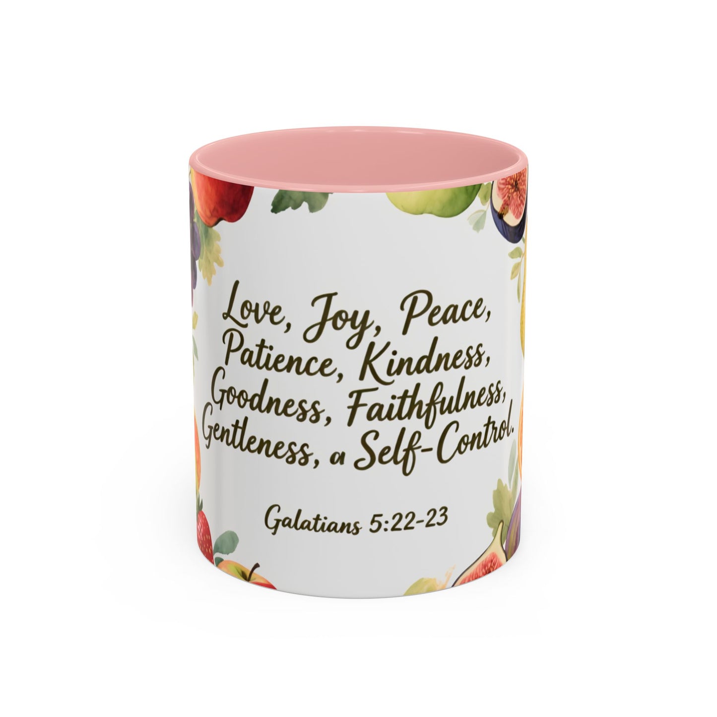 Christian Fruit of the Spirit Accent Coffee Mug — Galatians 5:22-23 Floral Scripture Design (11/15oz)