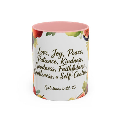 Christian Fruit of the Spirit Accent Coffee Mug — Galatians 5:22-23 Floral Scripture Design (11/15oz)