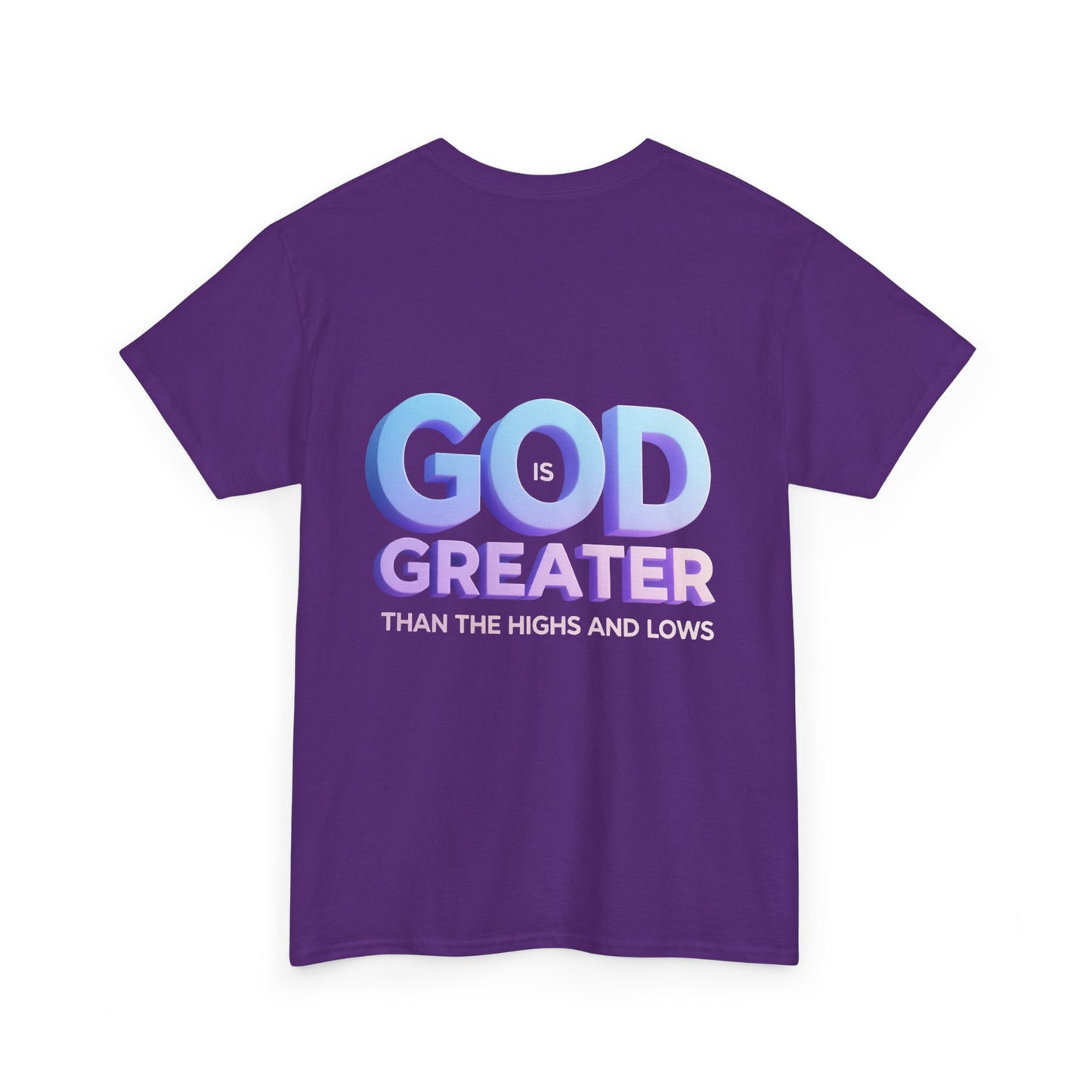 God Greater Gradient Tee — Soft Blue & Lilac Faith Shirt