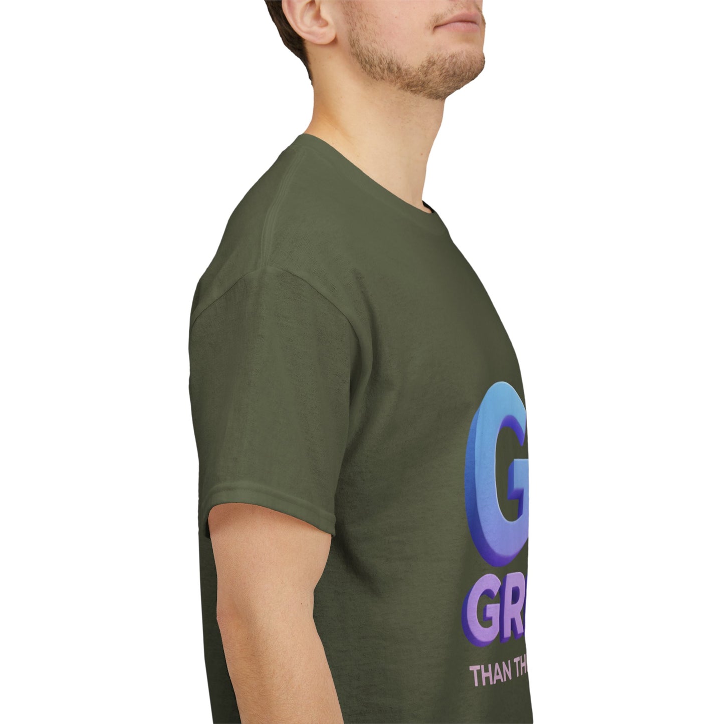 God Greater Gradient Tee — Soft Blue & Lilac Faith Shirt