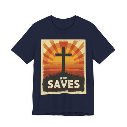 Jesus Saves Cross tee | Christian faith shirt, sunrise graphic | Perfect Gift for Mom and Dad | Friends and Family Shirt