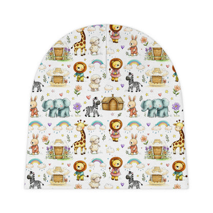 Baby Beanie - Watercolor Safari Animals Newborn Hat, Cute Nursery Gift