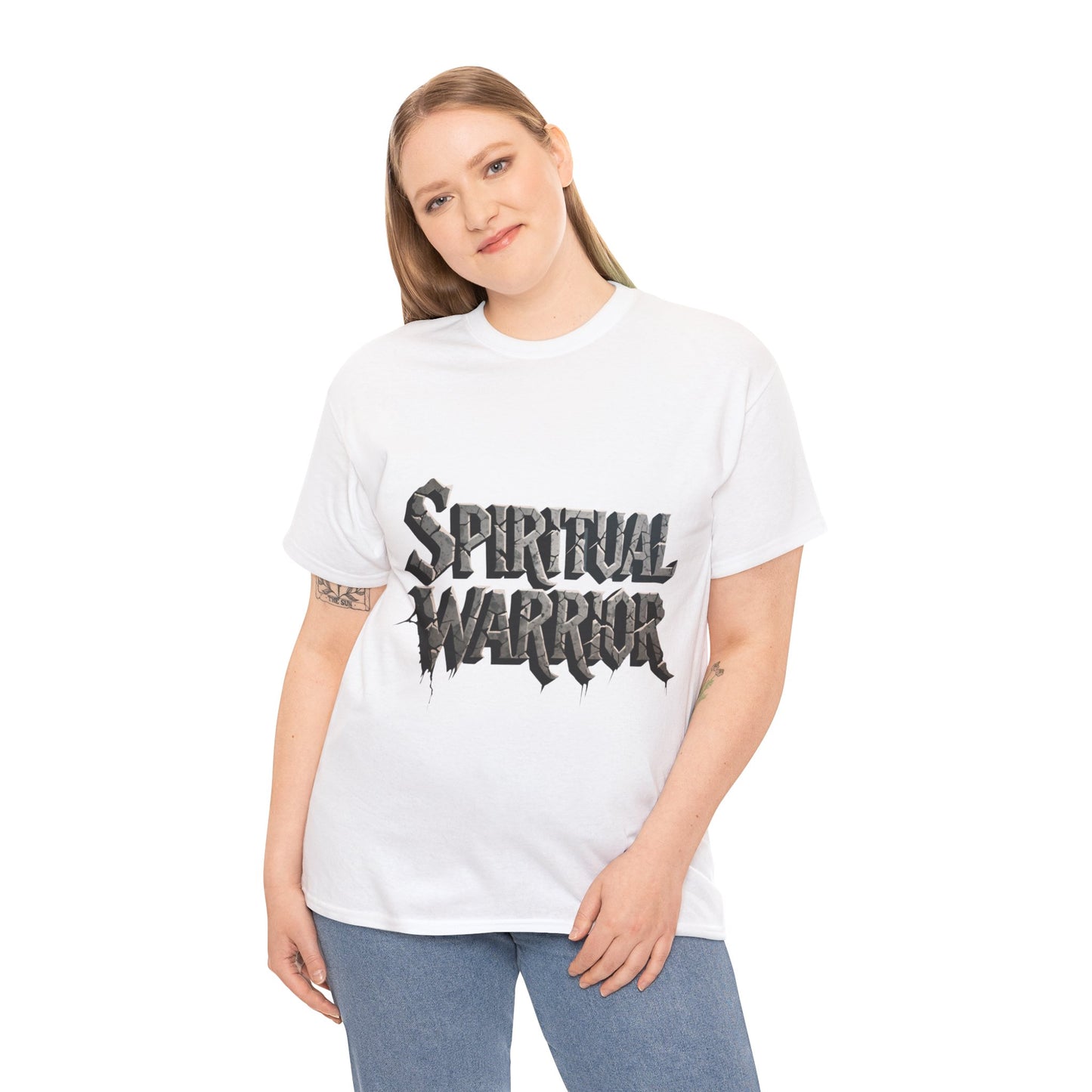Spiritual Warrior T-Shirt — Gothic Lettering Faith & Strength Tee