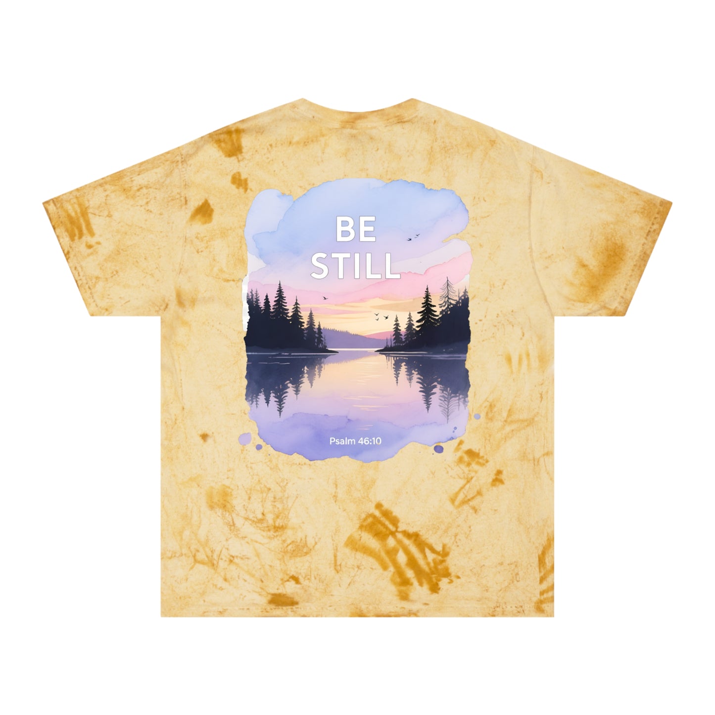 Be Still Scenic T-Shirt — Psalm 46:10 Sunset Lake Tee