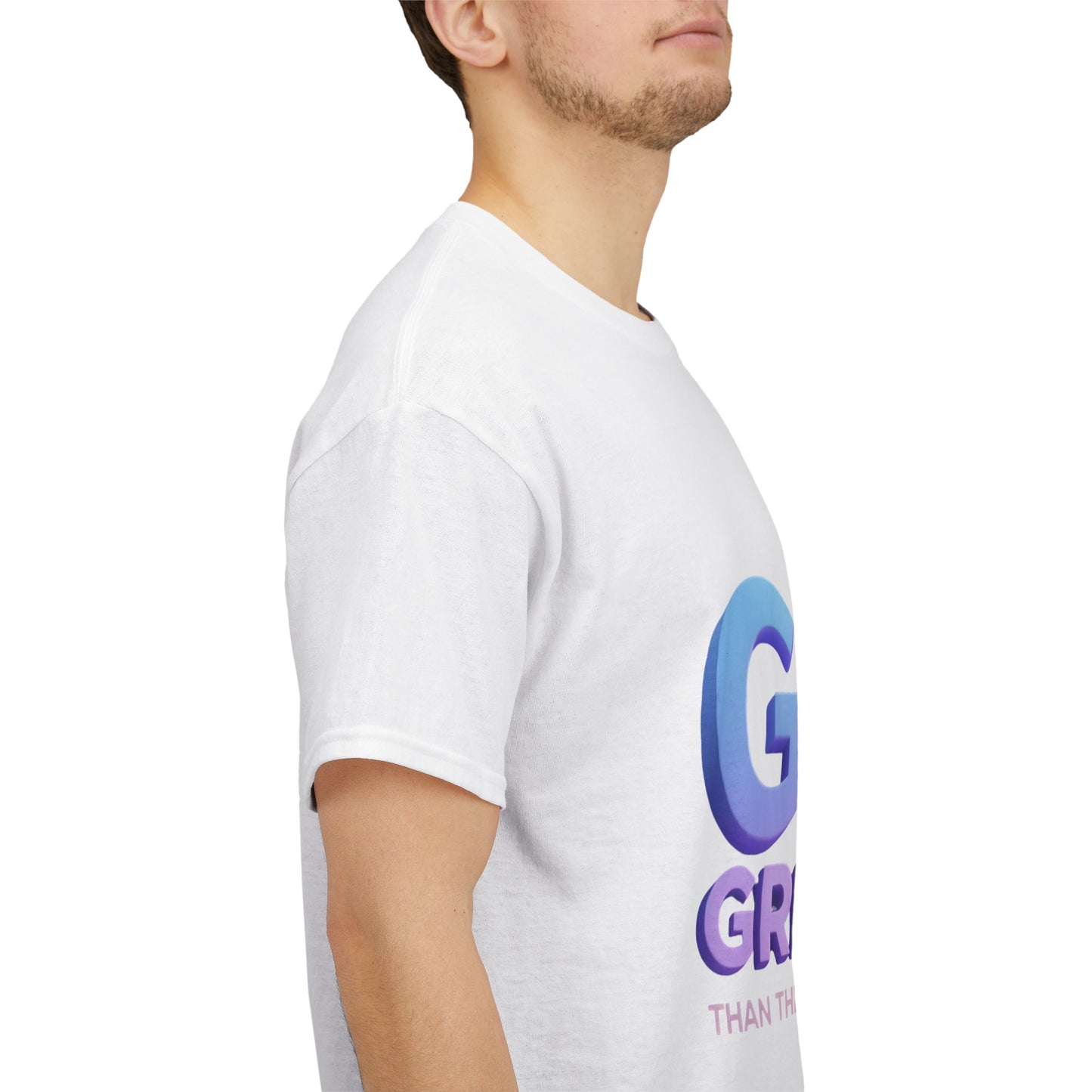 God Greater Gradient Tee — Soft Blue & Lilac Faith Shirt