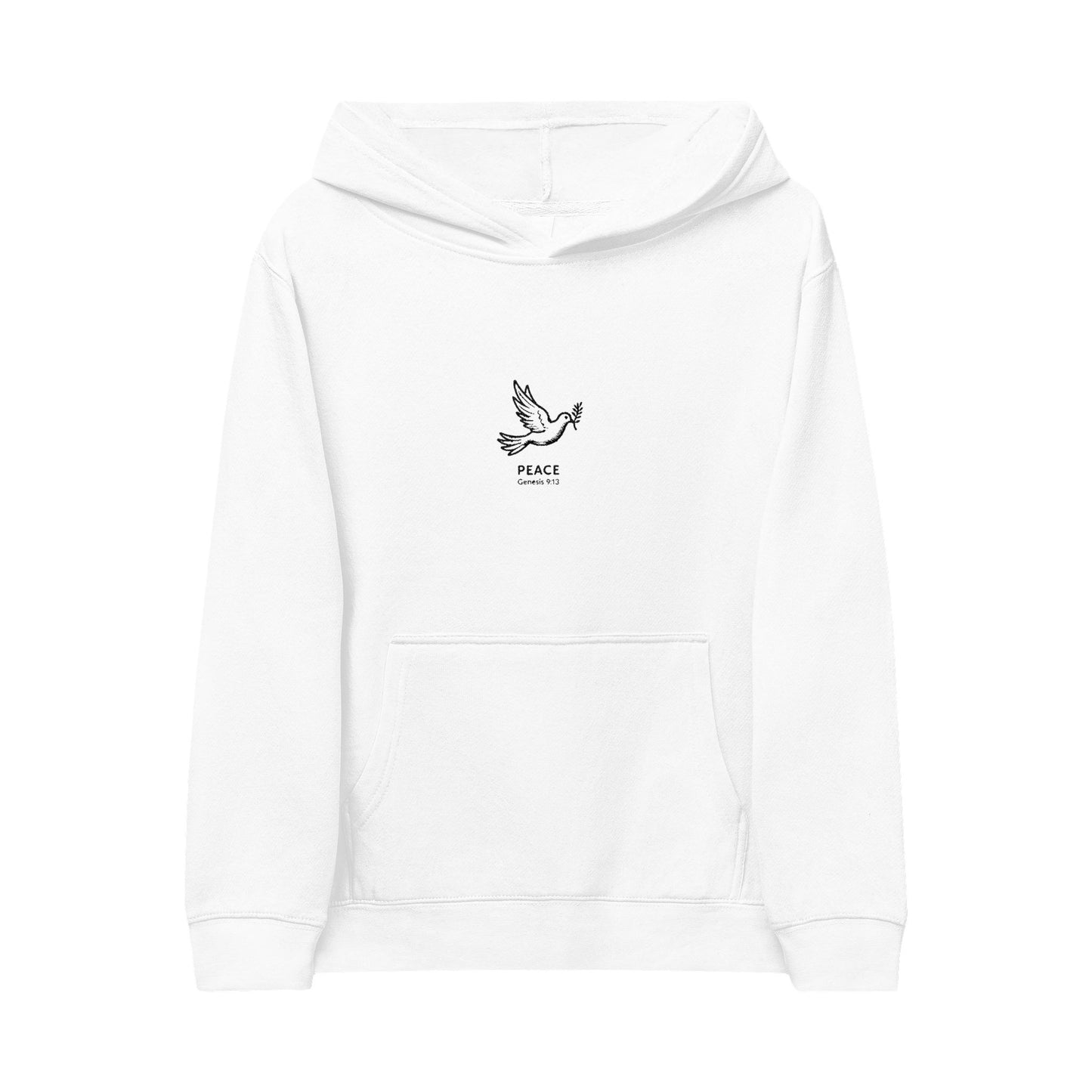 Kids Hoodie with Embroidered Dove & "Peace" Graphic — Soft White Fleece