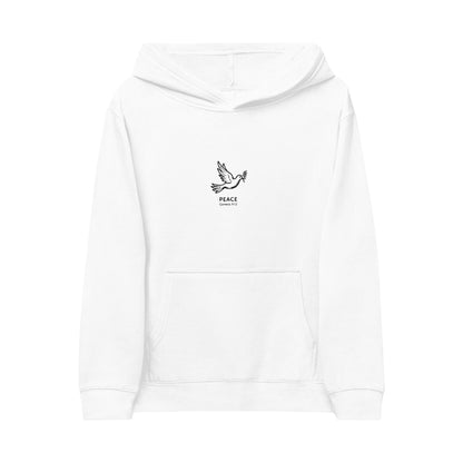 Kids Hoodie with Embroidered Dove & "Peace" Graphic — Soft White Fleece