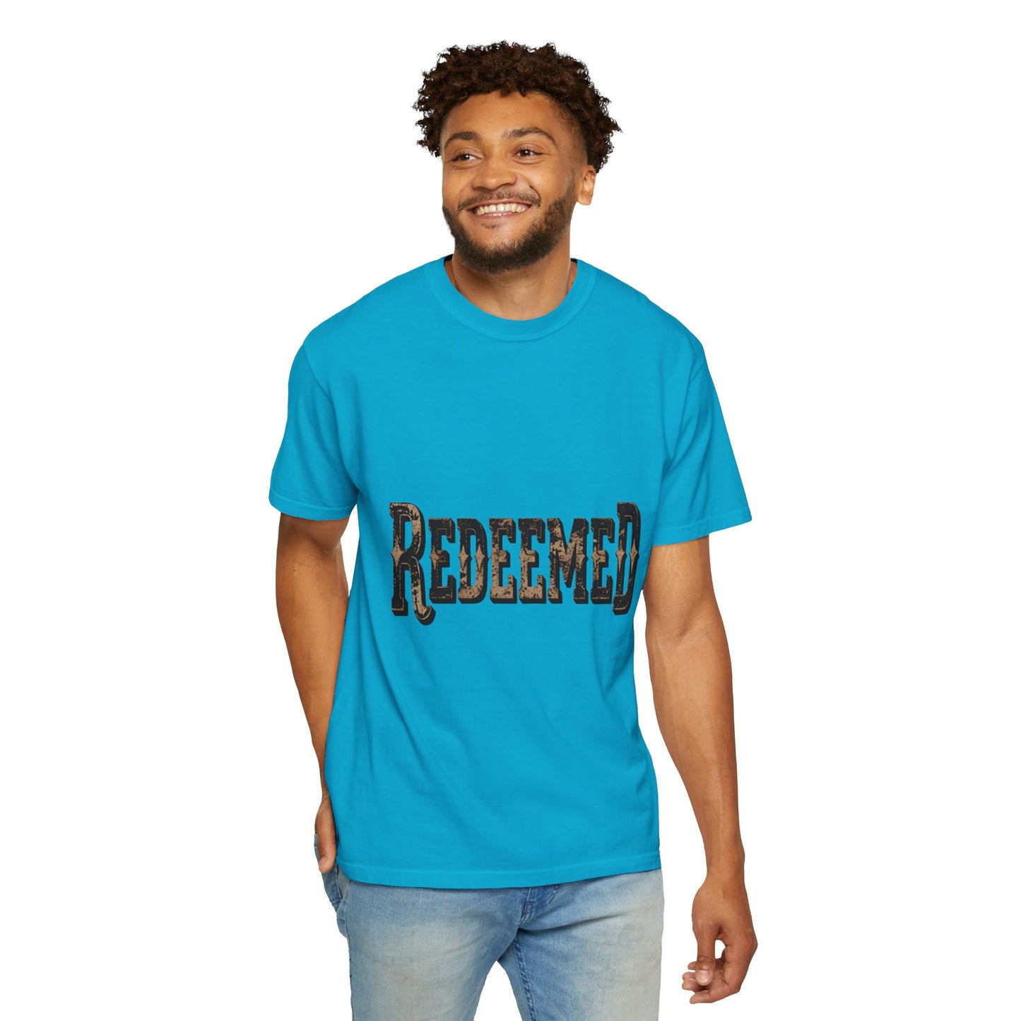 Garment-Dyed Statement Tee — Bold Single-Word Typographic Front