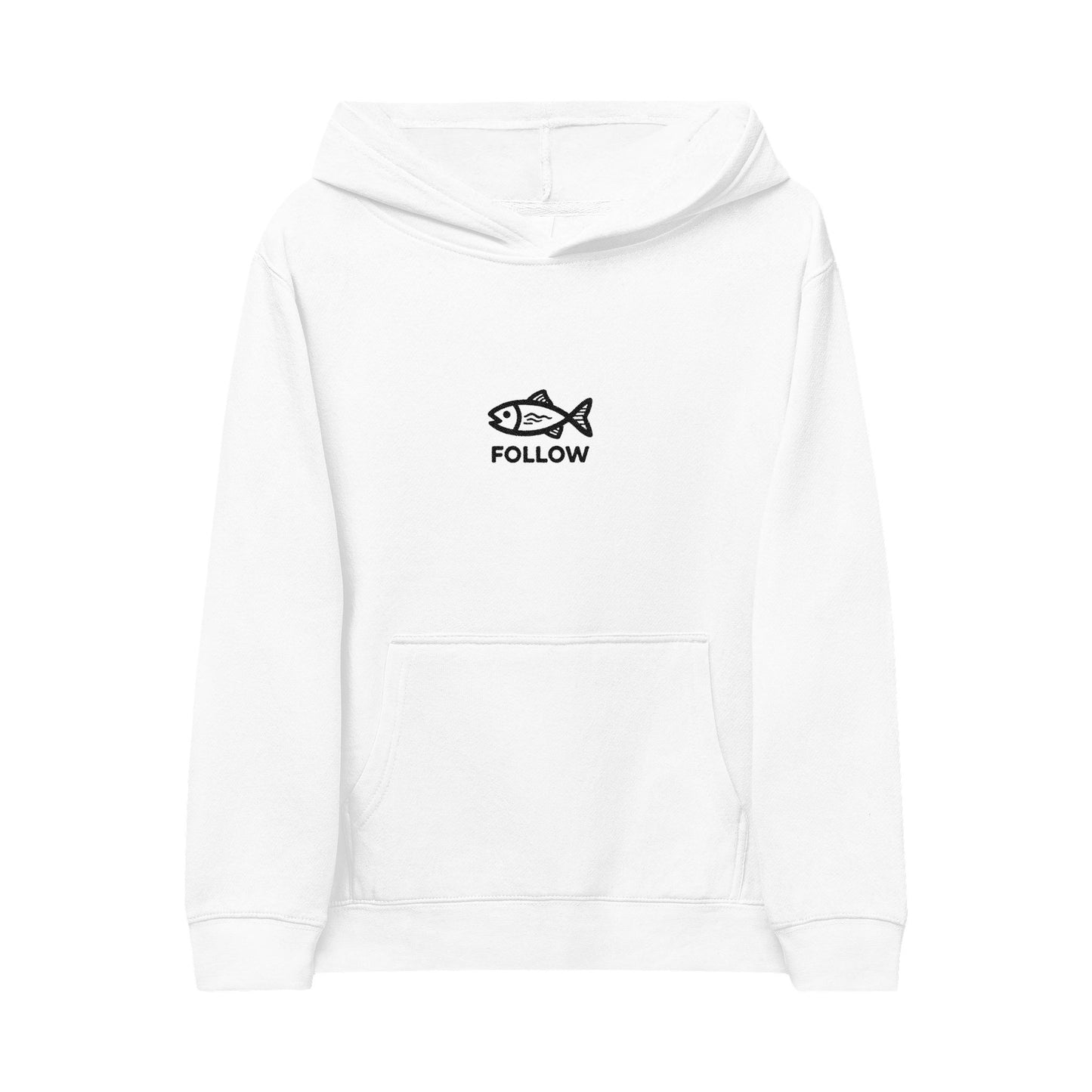 Kids Embroidered 'FOLLOW' Fish Fleece Hoodie